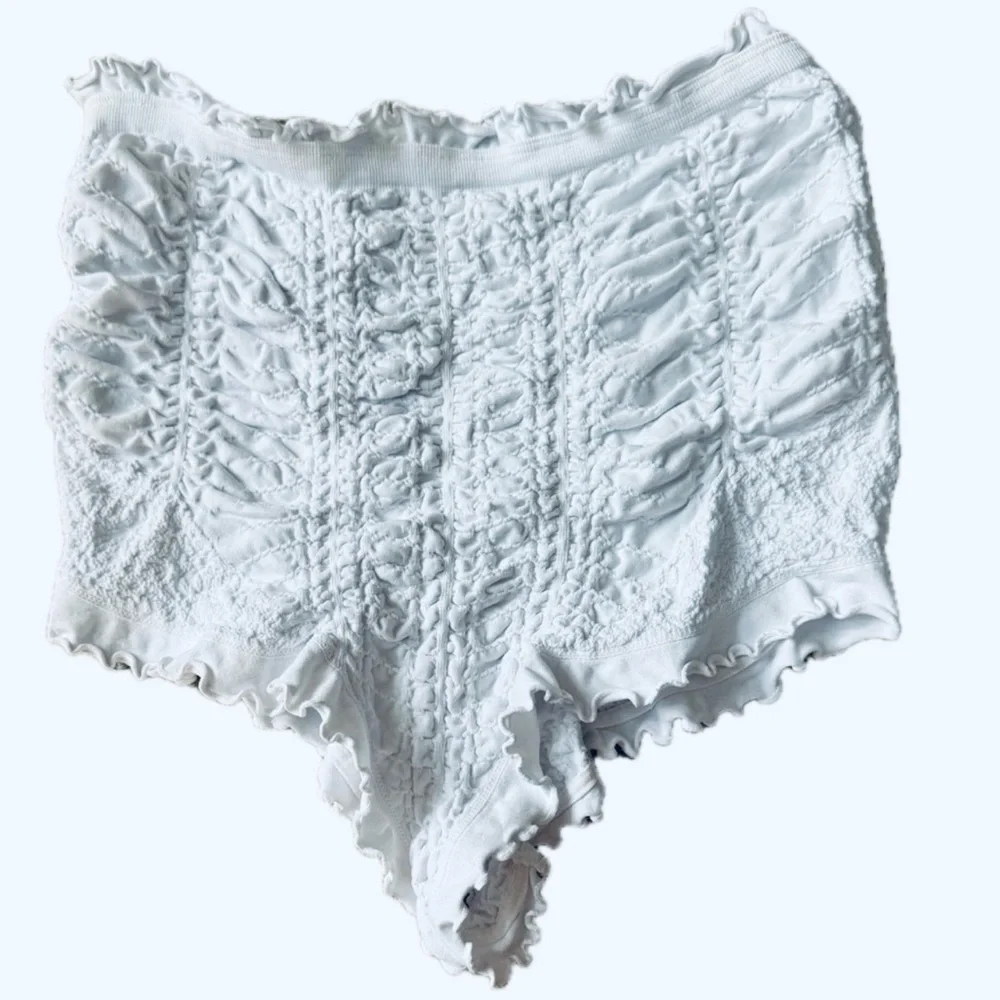 Free People’s Chloe Ruched Ruffle White Shorties Size M/L